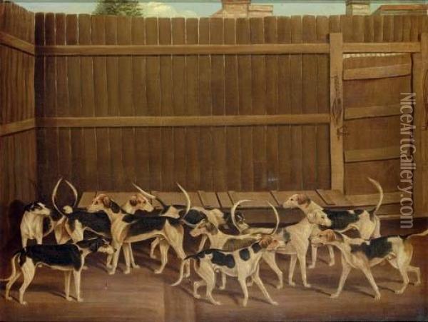 Hounds In A Kennel Oil Painting - James Loder Of Bath