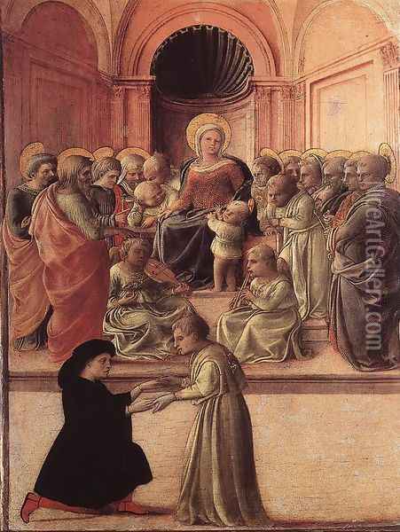 Madonna and Child with Saints and a Worshipper c. 1437 Oil Painting - Fra Filippo Lippi