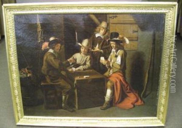 Officers Playing A Game Of Cards Oil Painting - Maitre Des Jeux