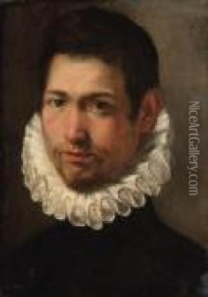 Portrait Of A Young Man, Bust-length, In A White Ruff Oil Painting - Federico Fiori Barocci