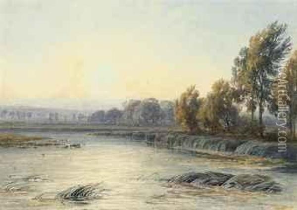 A Peaceful Stretch Of The River Oil Painting - George Arthur Fripp