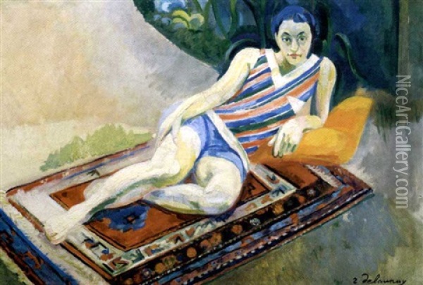 Femme Allongee Sur Un Tapis (portrait De Maria Lani) Oil Painting - Robert Delaunay