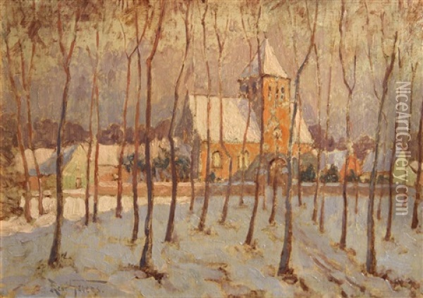 Church In The Snow Oil Painting - Rene Gevers