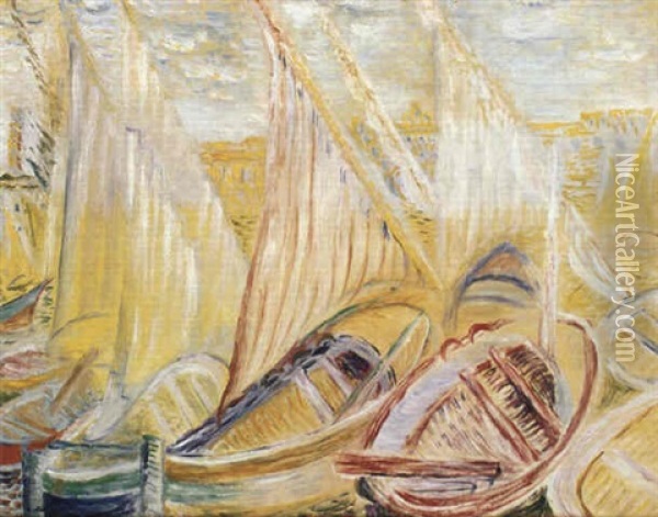 Hamnen I Collioure Oil Painting - Sigrid (Maria) Hjerten