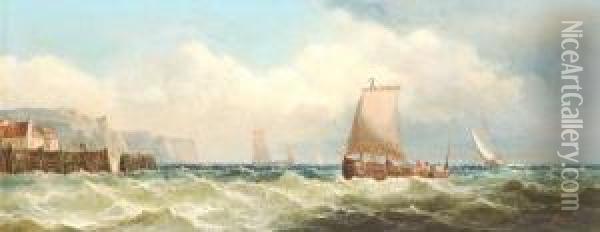 Fisherfolk On The Shore Oil Painting - John James Wilson