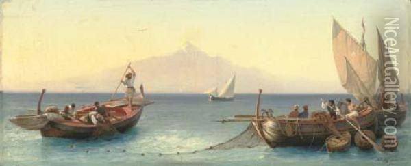 Fishermen In The Bay Of Naples Oil Painting - Friedrich Nerly