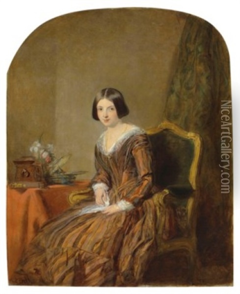 Portrait Of A Woman In A Brown Silk Dress Oil Painting - William Powell Frith