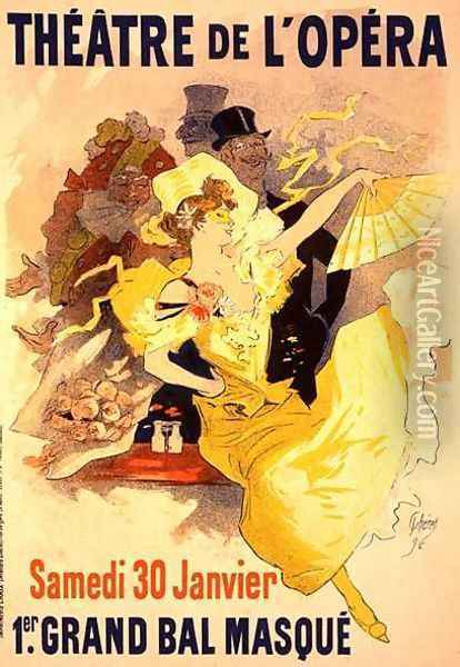 Reproduction of a poster advertising the first 'Grand Bal Masque', Theatre de L'Opera, Paris, 1896 Oil Painting - Jules Cheret
