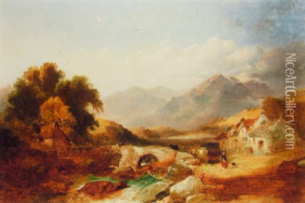 Scottish Rural Landscape With Dwelling To The Foreground Oil Painting - Joseph Horlor