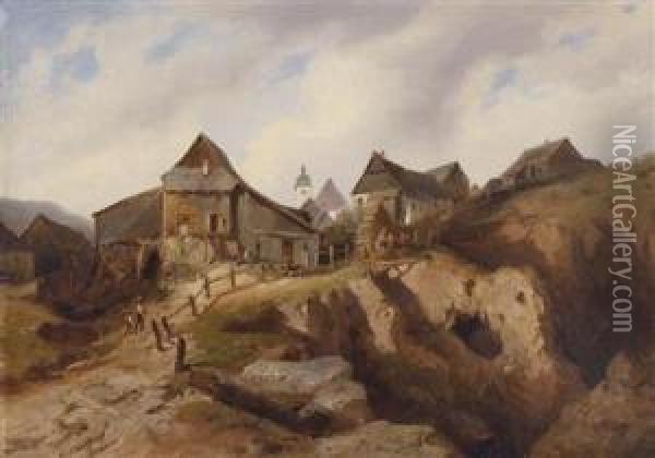 Village Near Altenberg Oil Painting - Heinrich Eduard Muller