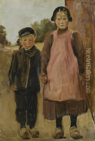 Junge Und Madchen Auf Der Dorfstrasse (boy And Girl On A Village Road) Oil Painting - Max Liebermann