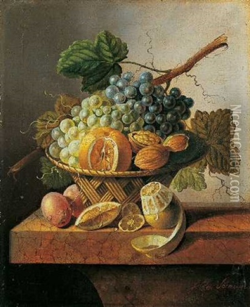 Fruchtestillleben Oil Painting - Johannes Cornelis de Bruyn