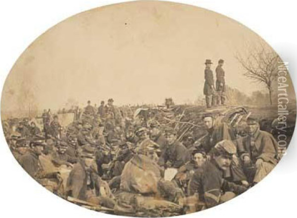 Hardened Union Troops In The Trenches During The Siege Ofpetersburg, Virginia. Oil Painting - Mathew B. Brady