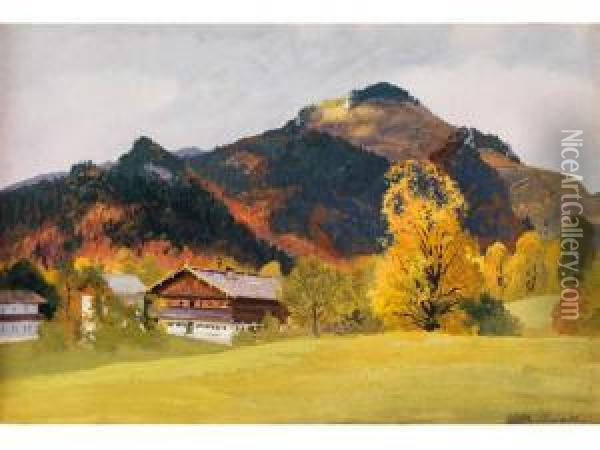 Oberbayerische Berglandschaft Im Herbst Oil Painting - Willy Moralt