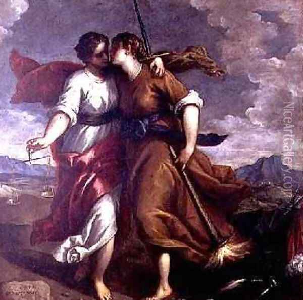 Justice and Peace Oil Painting - Palma Vecchio (Jacopo Negretti)
