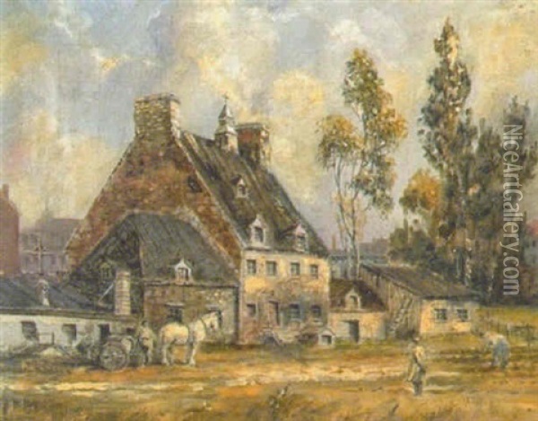 Farmhouse And Figures Oil Painting - Charles Tulley