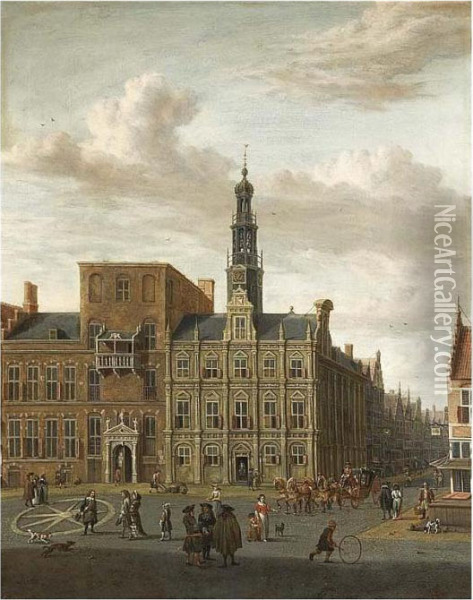 Utrecht: A View Of The City Hall On The Oude Gracht Oil Painting - Abraham Storck