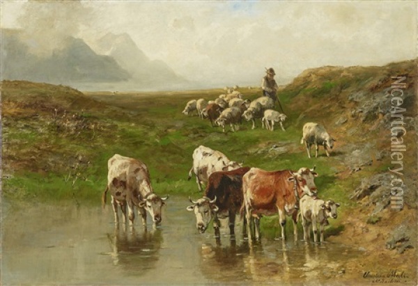 Cows And Sheep At The Shore Oil Painting - Christian Friedrich Mali