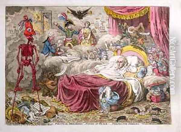 Political Dreamings Visions of Peace Perspective Horrors Oil Painting - James Gillray