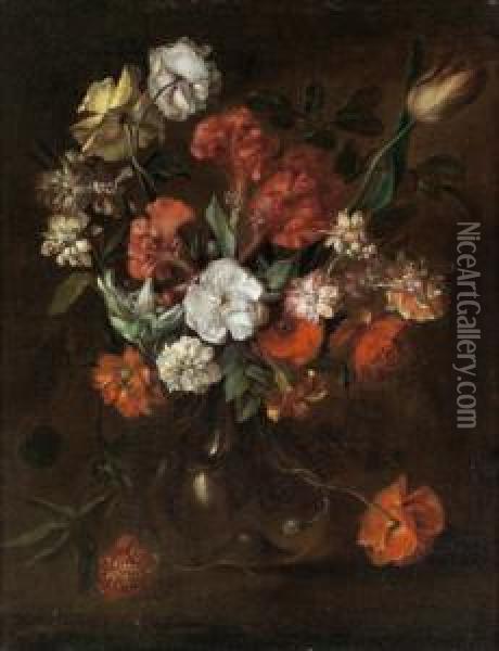 Mazzo Di Fiori In Un Vaso Di Vetro Oil Painting - Johann Baptist Drechsler