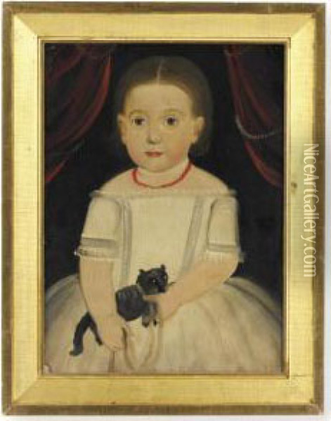 Girl In White With Black Cat Oil Painting - William Matthew Prior