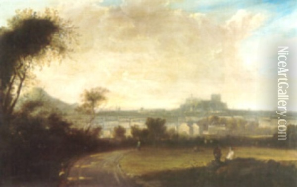 A View Of Edinburgh From Inverheath With Two Figures Oil Painting - James Francis Williams
