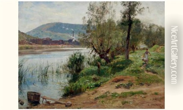 Bord De Riviere Oil Painting - Marie-Victor-Emile Isenbart
