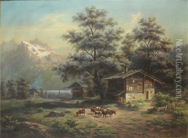 Schweizer Landschaft Parthie Aus Oberterzen... St. Gallen.. Oil Painting - Gustav Hausmann