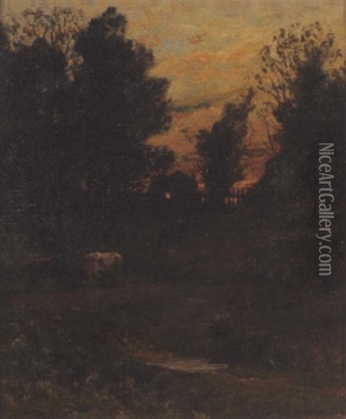 Cattle Grazing At Sunset Oil Painting - John Joseph Enneking