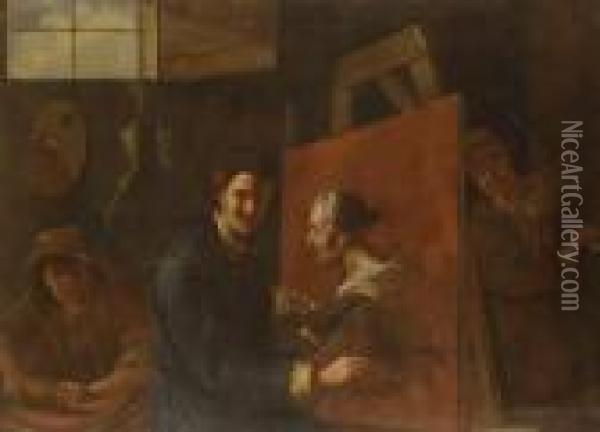 Autoritratto In Bottega Oil Painting - Giacomo Francesco Cipper