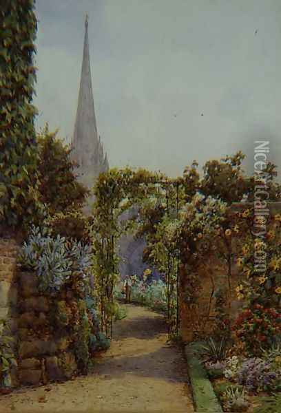 A Salisbury Garden Oil Painting - Ernest Arthur Rowe
