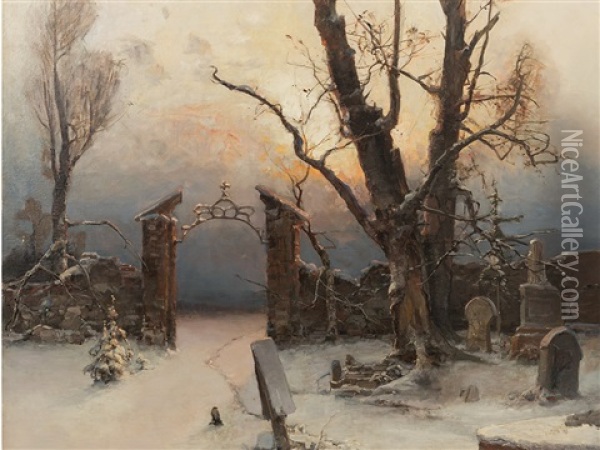 The Abandoned Cemetery Oil Painting - Yuliy Yulevich (Julius) Klever