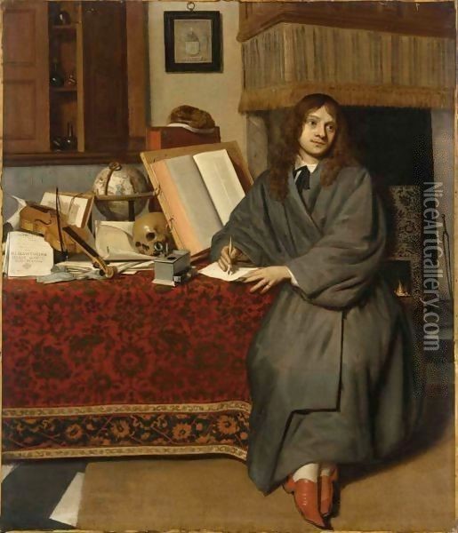 A Portrait Of The Pharmacist Dr Ysbrand Ysbrandsz. (1634-35-1705) Oil Painting - Cornelis De Man