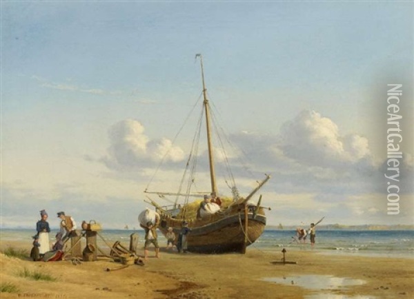 Beim Ausladen Des Schiffes Am Strand Oil Painting - Viggo Fauerholdt