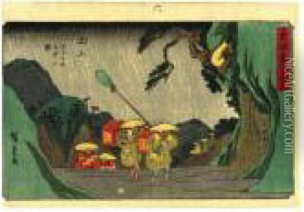 ````````tsuchiyama', 
````````nihonbashi', ````````ishiyakushi', ````````akasaka', 
````````arai', ````````ejiri' And ````````kanaya' From The Series 
````````tokaido Gojusan Tsugi' Oil Painting - Utagawa or Ando Hiroshige