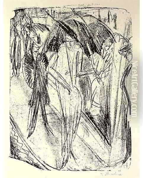 Dame im Regen (Dube L 248) Oil Painting - Ernst Ludwig Kirchner