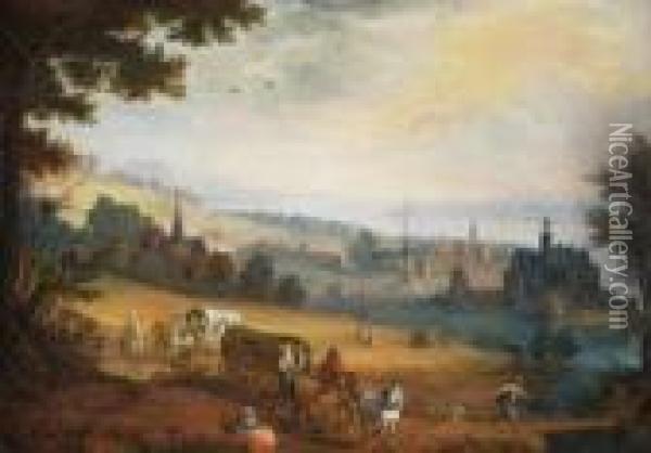 Flusslandschaft Mit Figurenstaffage
Und Architekturdarstellungen Oil Painting - Jan Brueghel the Younger
