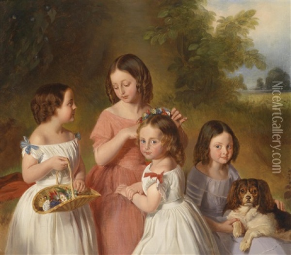 Geschwister Oil Painting - Johann Friedrich Dietler