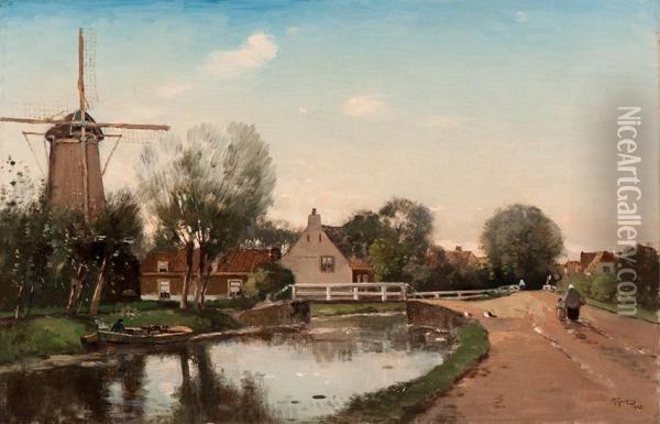 Village Along A Canal Oil Painting - Marinus Gidding