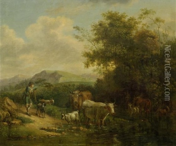 Berglandschaft Mit Hirten Und Tieren Oil Painting - Jean Voltaire Huber