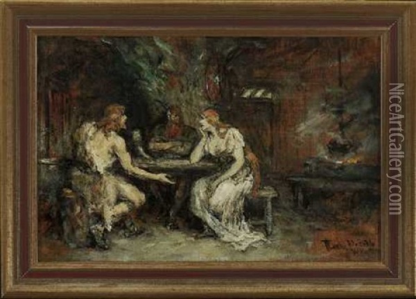 Siegfried Und Brunhilde Oil Painting - Ferdinand Leeke