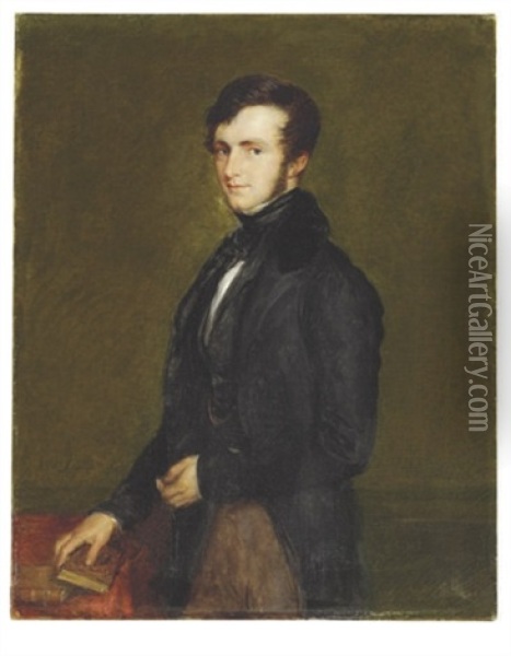 Portrait Of John Davies Gilbert Standing Beside A Table Oil Painting - John Linnell