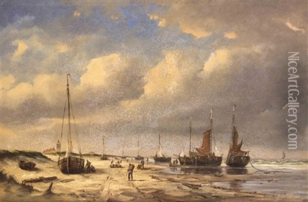 Fischerboote Am Strand Oil Painting - Lodewijk Johannes Kleyn