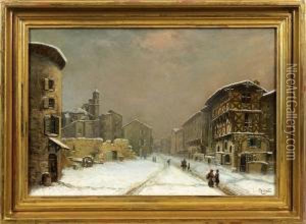 Ansicht Einer Winterlich Verschneiten Stadt Oil Painting - Claudius Seignol
