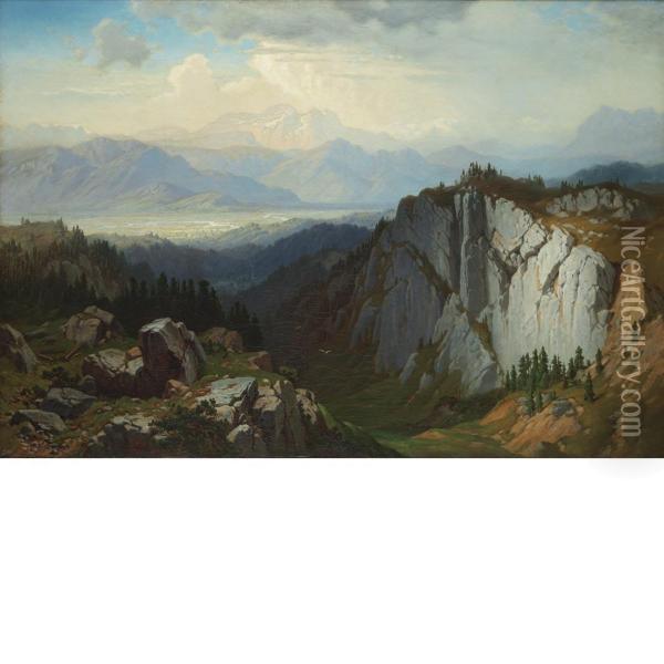 Expansive Alpine Landscape Oil Painting - Gustav August Horst