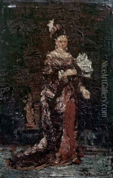 Lady with fan Oil Painting - Adolphe Joseph Thomas Monticelli