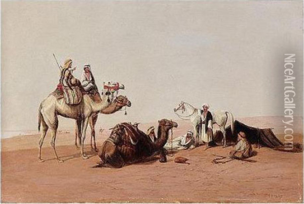 A Caravan Of Camels Oil Painting - Ch. Theodore, Bey Frere