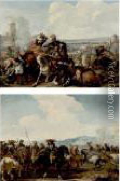 Cavalry Engagements Oil Painting - Jacques Courtois Le Bourguignon