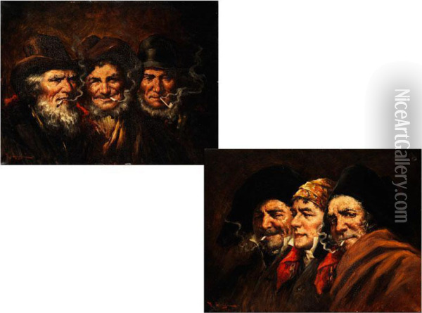 Charakterkopfe Beim Rauchen Oil Painting - Roman Arregui