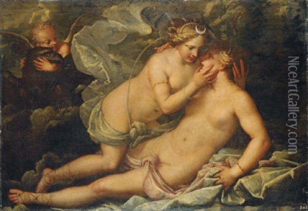 Jupiter In The Guise Of Diana And The Nymph Callisto Oil Painting - Pietro (Libertino) Liberi